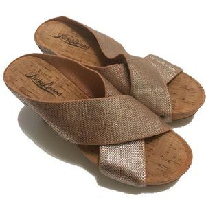 Lucky Cork Wedge Gold Metallic Sandals Size 6.5